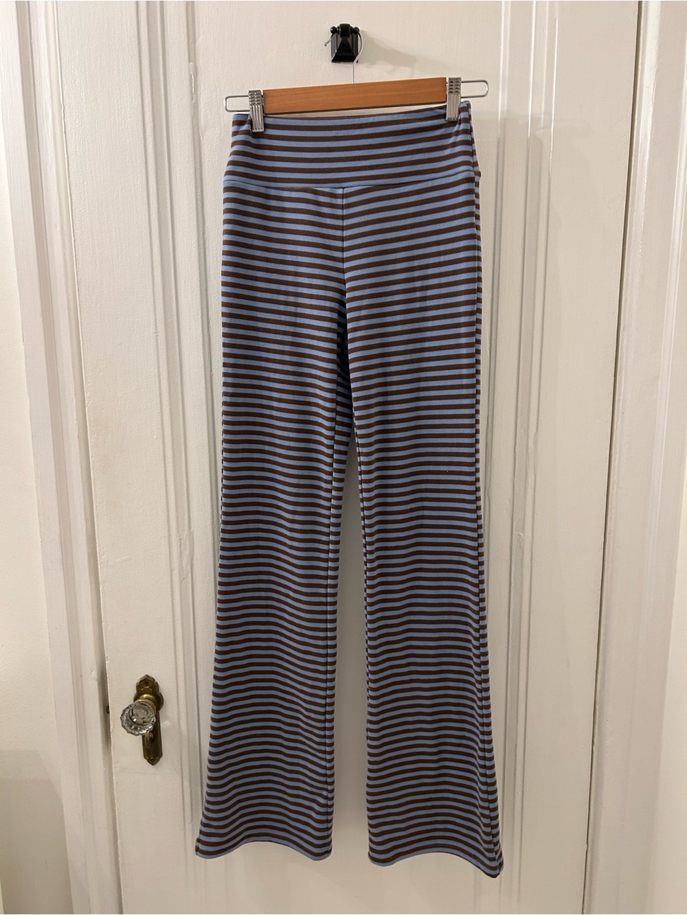 bohme Striped Wide-Leg Knit Pants in Blue & Brown